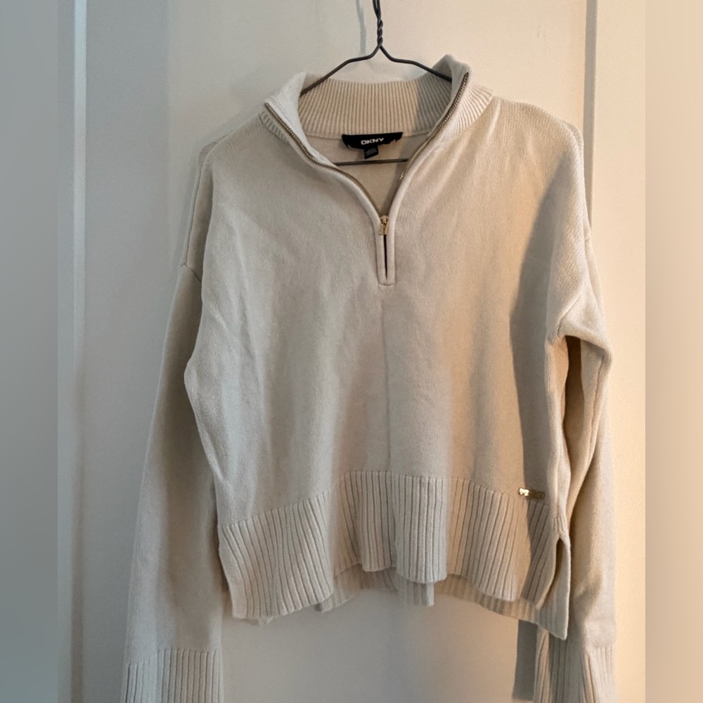 DKNY Off-White Half Zip Sweater